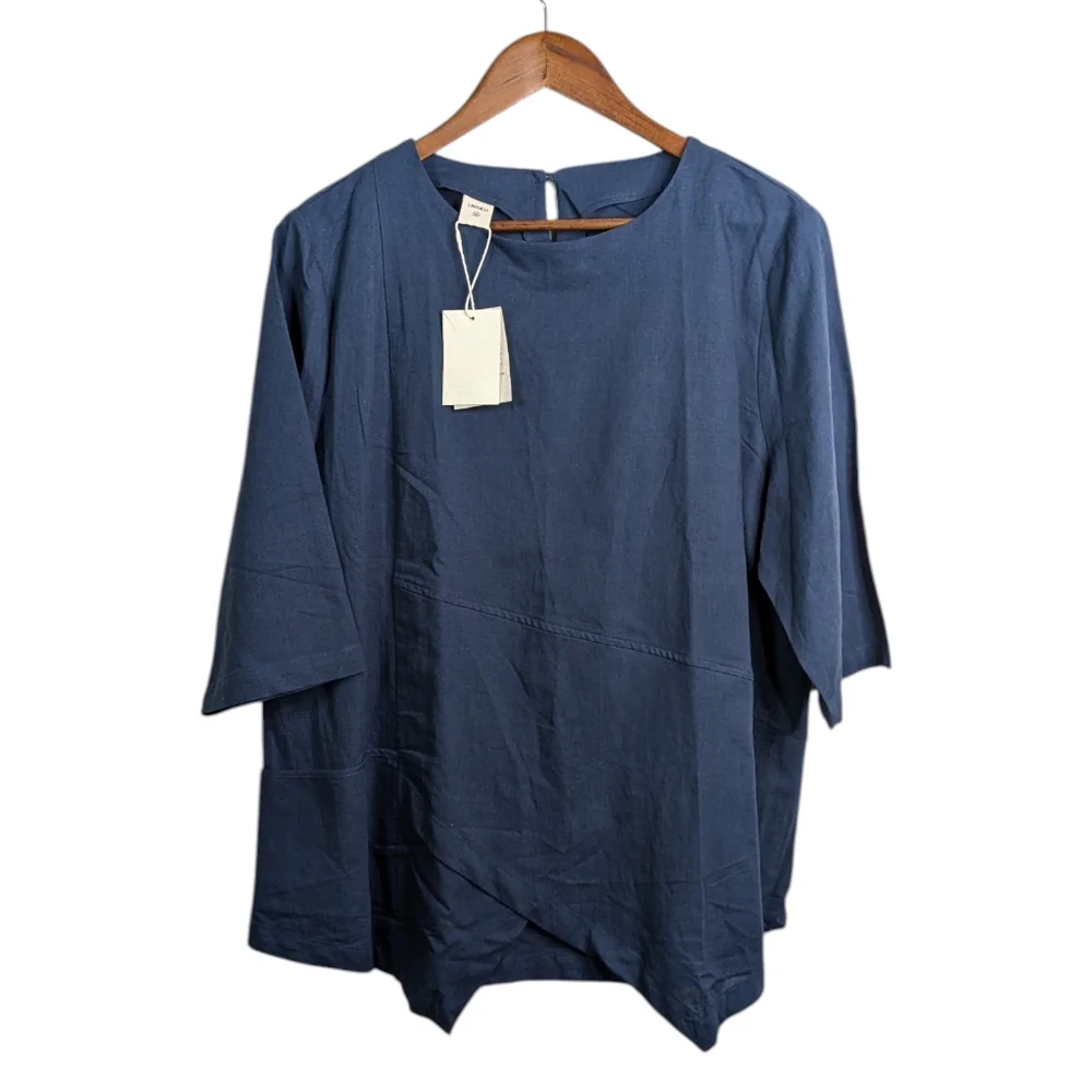 NEW Lintico Asymmetrical Tunic Top XXL Blue Lagenlook Minimalist Linen Cotton - Picture 12 of 12
